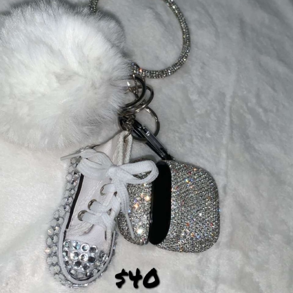 Bling air pod keychain w custom rhinestones on mini chuck